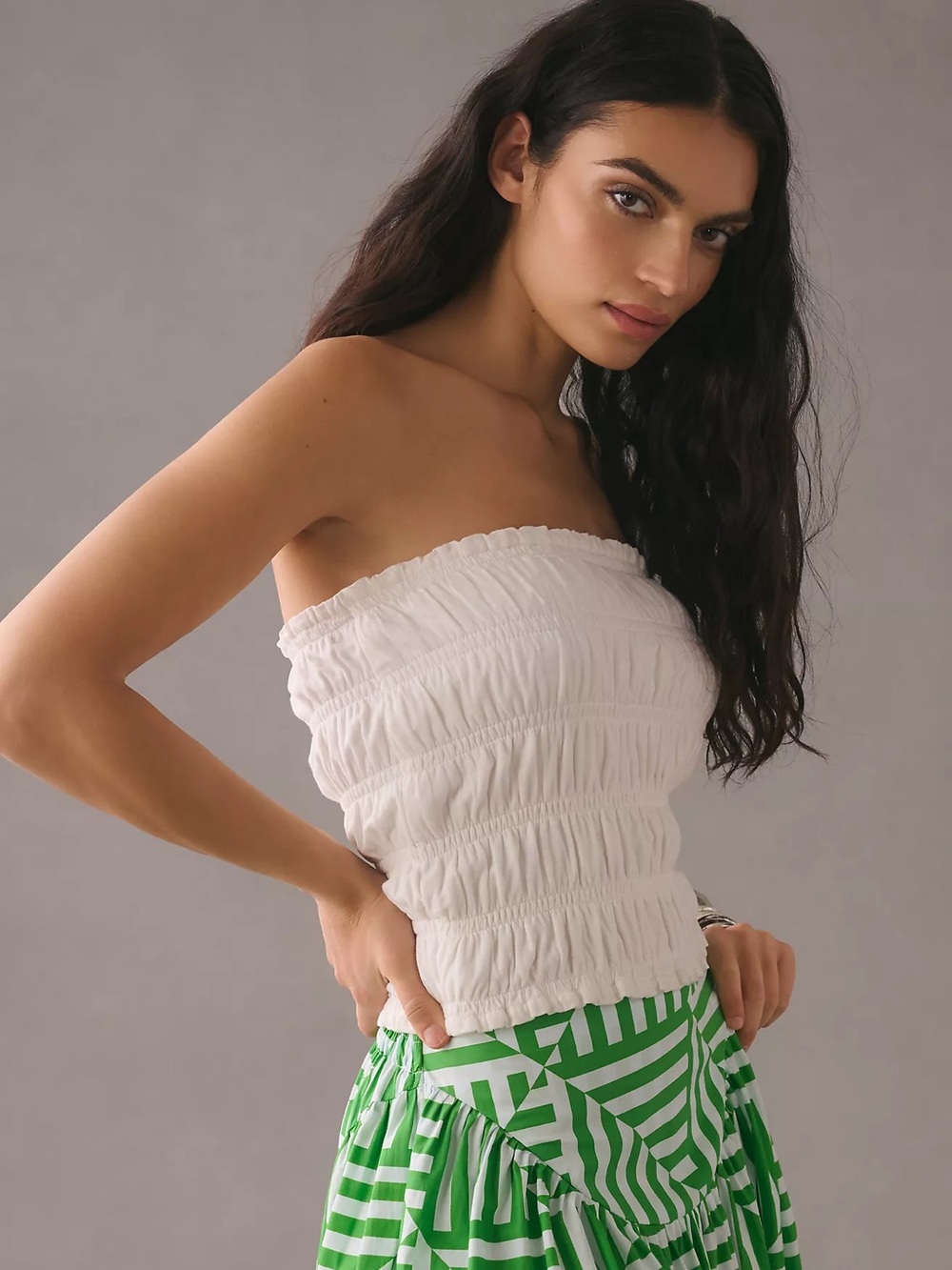 By Anthropologie Smocked Tube Top in White